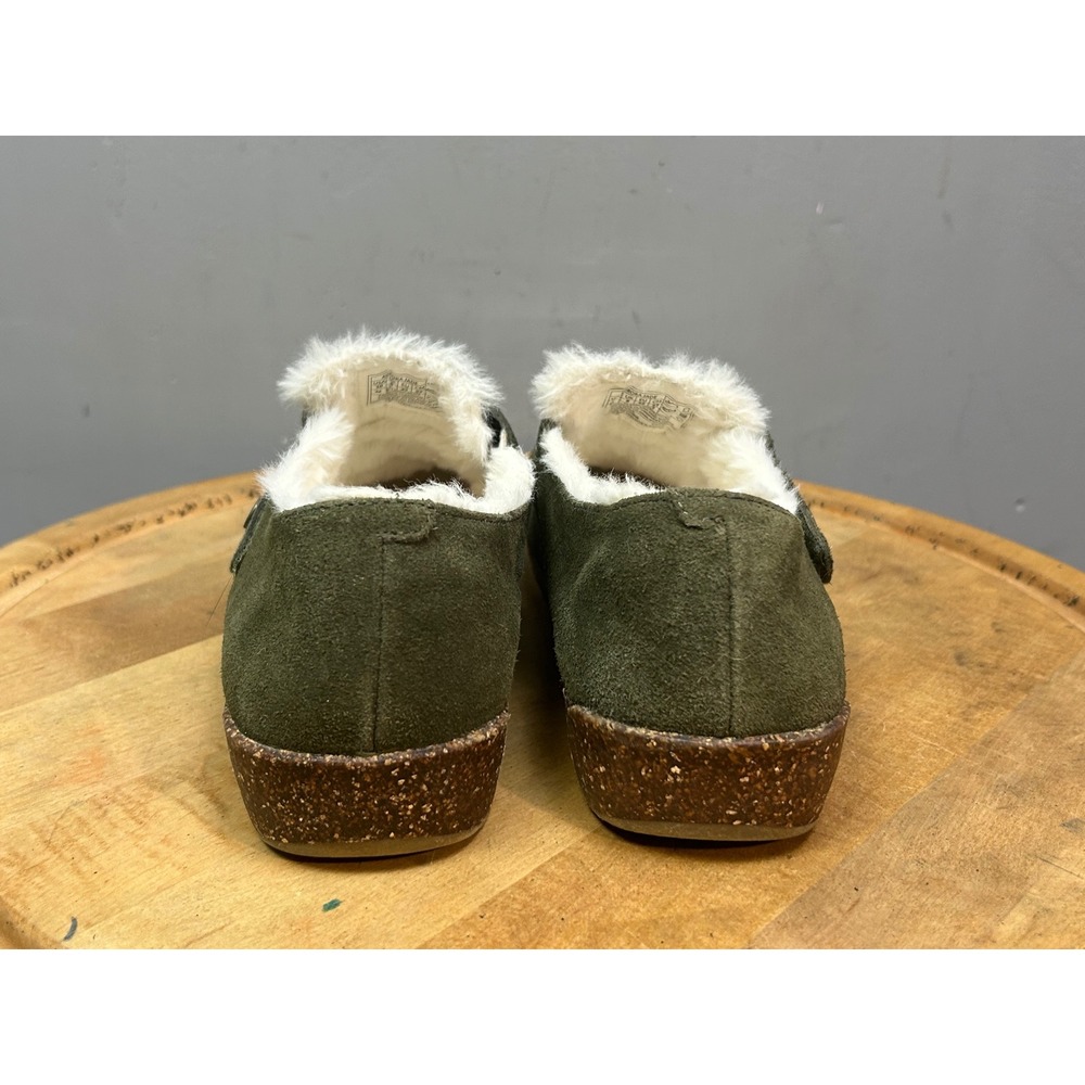 Earth Origins Aurora Jade Women 10 Olive Suede Faux Fur Lined Clogs Mules Shoes - Picture 6 of 10